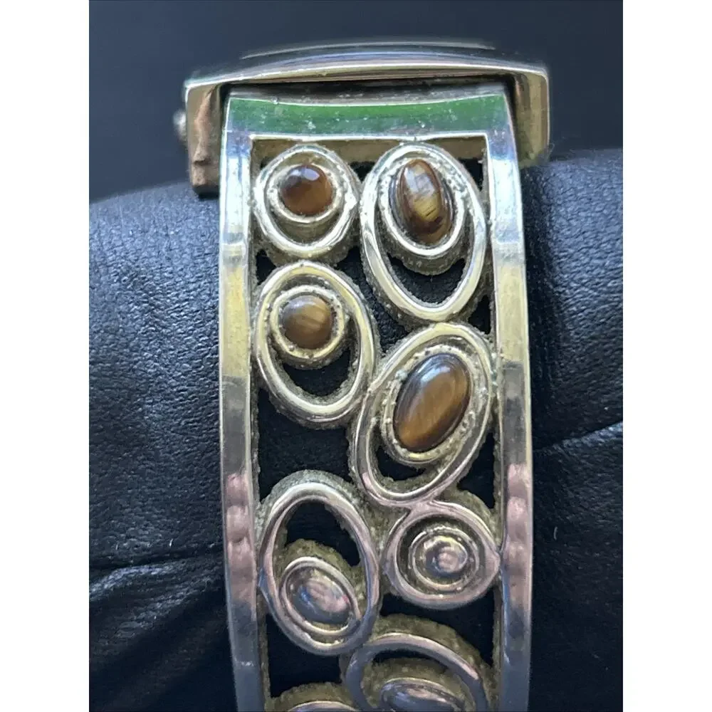 Silver Tone Tigers Eye On Band Women’s Cuff Watch